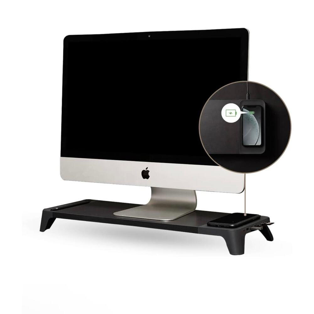 POUT Eyes8 3 in 1 Wood Monitor Stand Riser w/ USB HUB Wireless Charging Pad